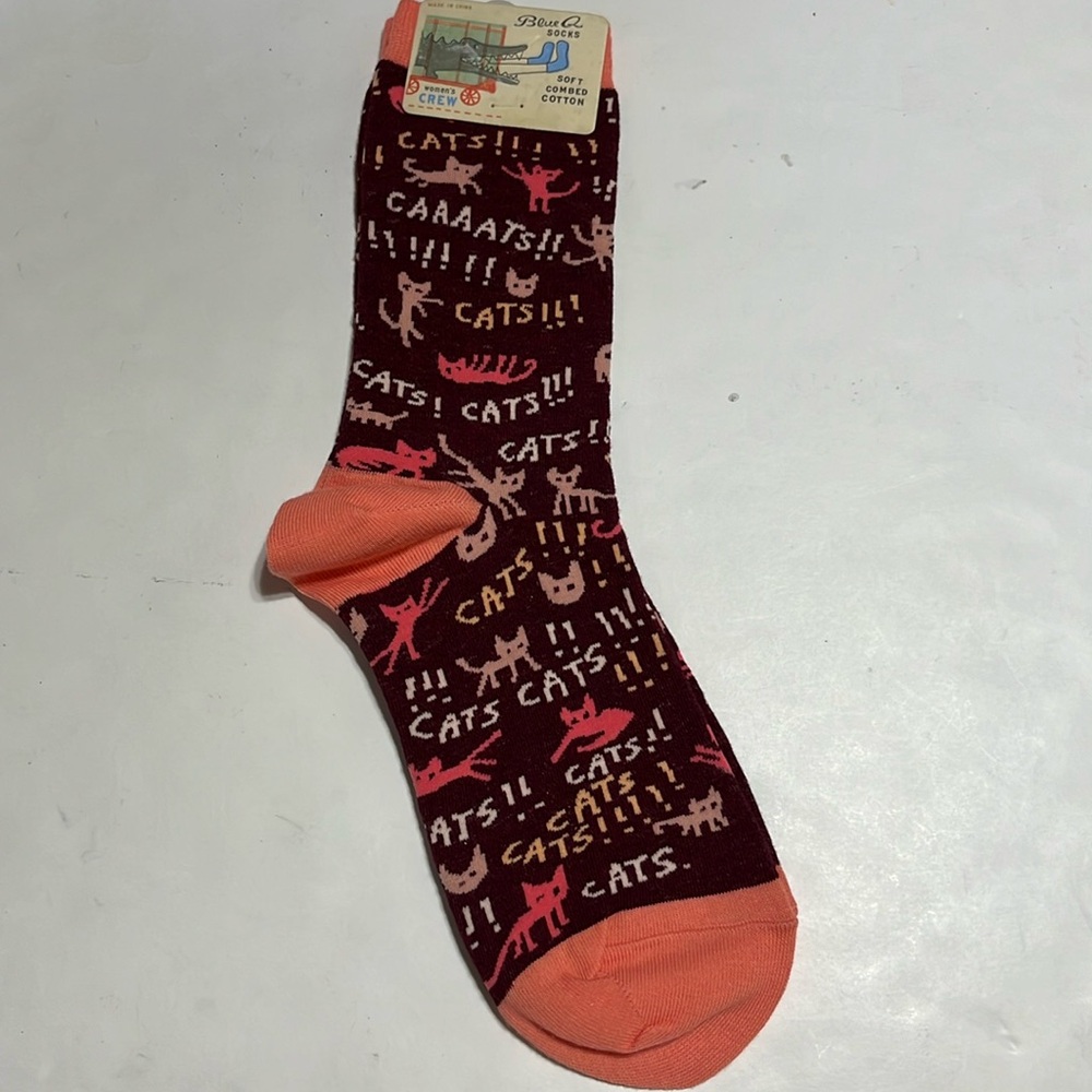 Blue Q women’s crew cats socks new salmon burgundy pink Doctors Without Borders